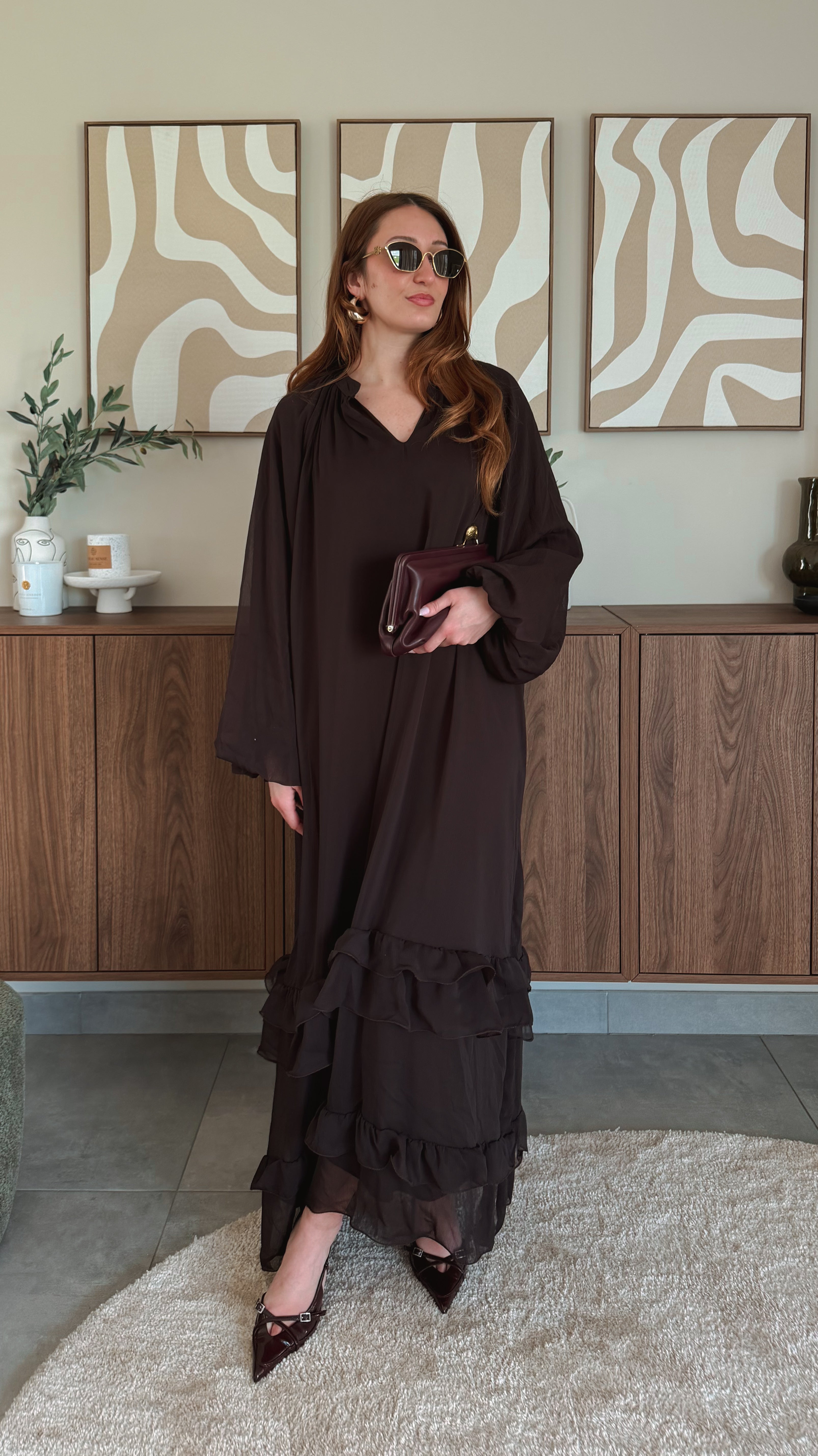 Robe à volant Marron