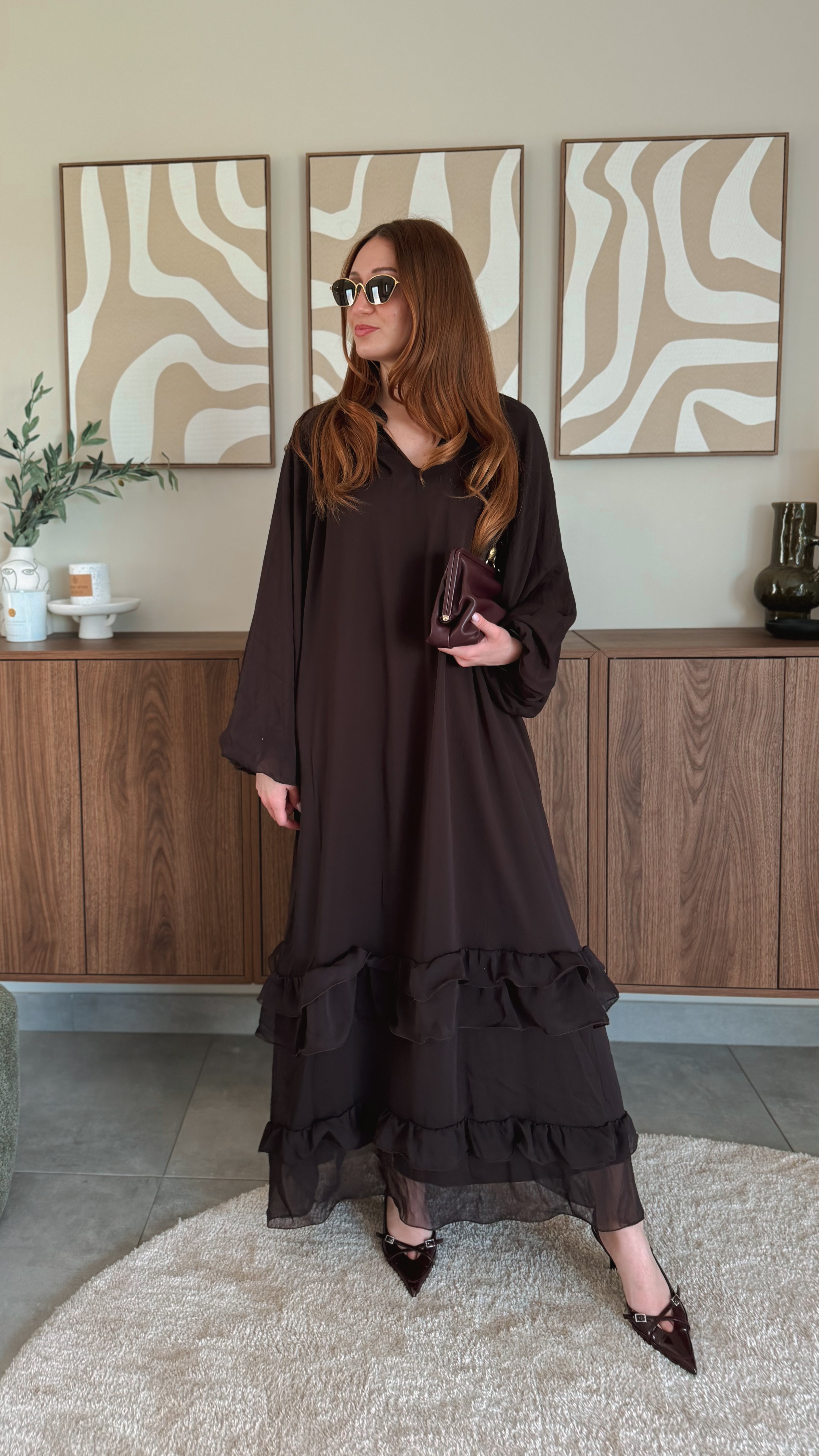 Robe à volant Marron