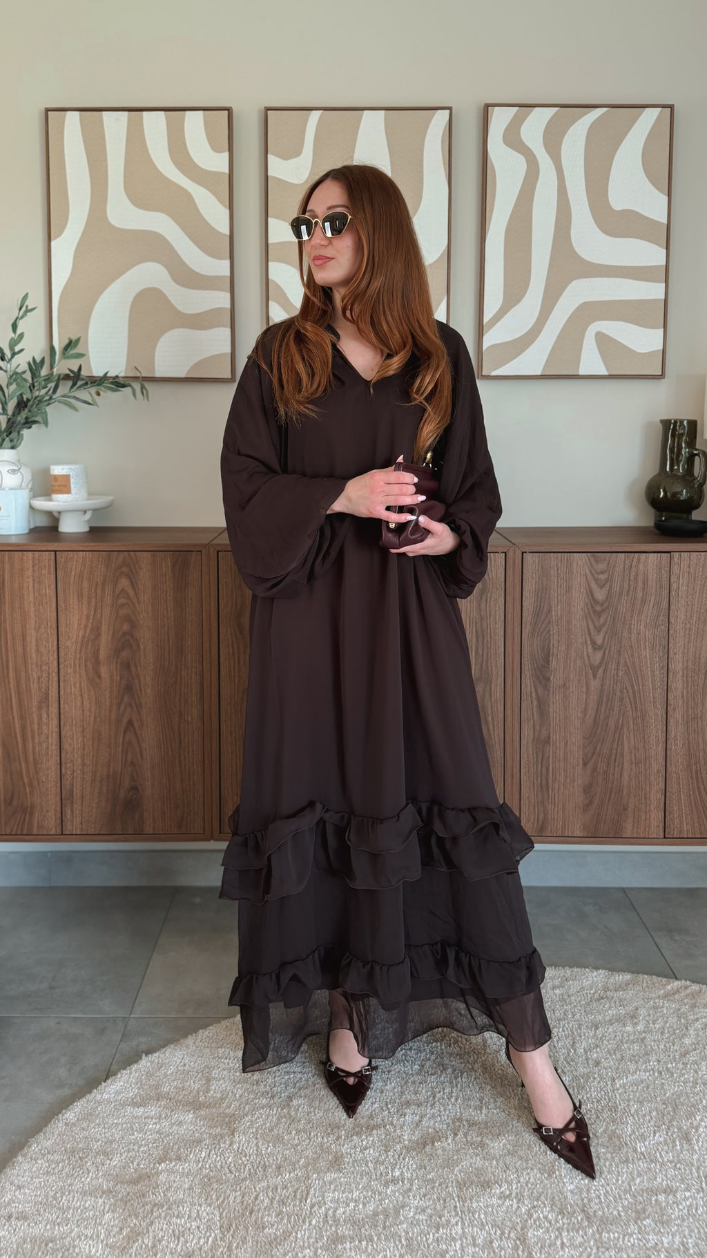 Robe à volant Marron