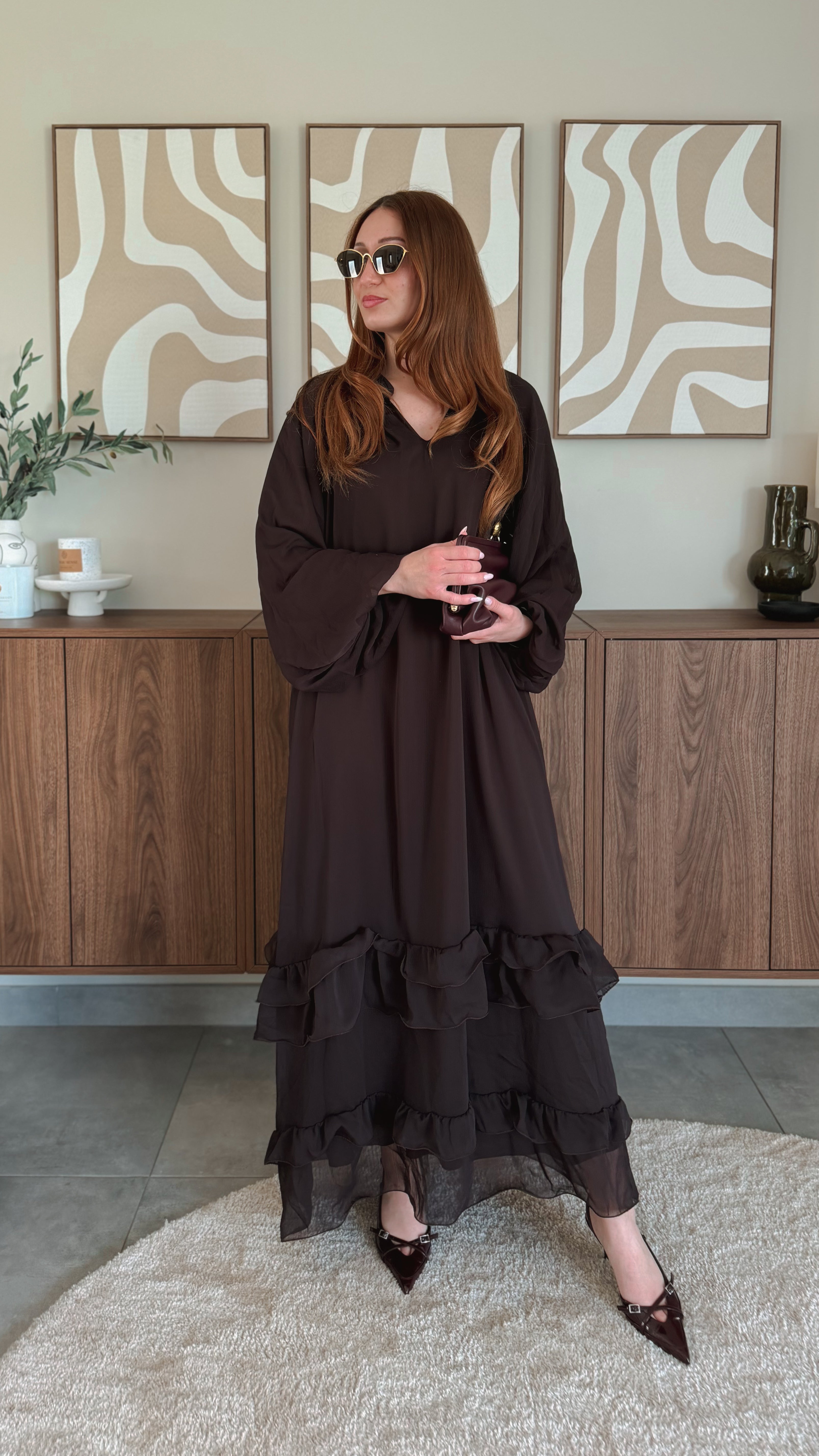 Robe à volant Marron